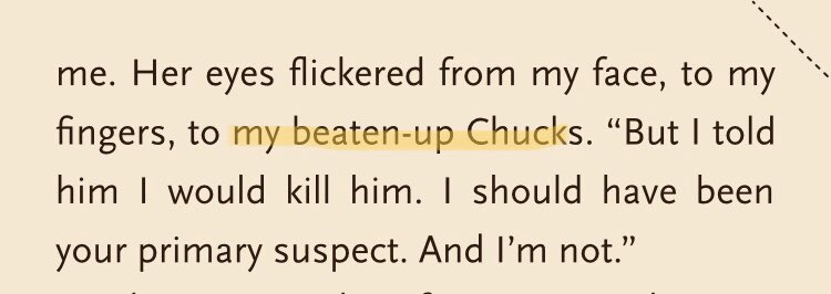 Jamie Watson, the great-great-great-grandson of Dr. Watson, meets Charlotte Holmes wearing “beaten-up Chucks” in “A Study in Charlotte”.