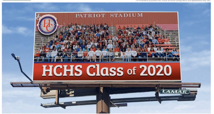We ❤️ our Class of 2020! Beginning tomorrow, check out our new billboard on Mineral Wells Avenue! Also, beginning Friday, April 10th and until graduation, the lights at Patriot Stadium will shine for 20 minutes each Friday night beginning at 20:20 (8:20 pm). More soon!