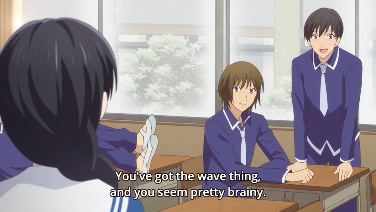 Hana is surprisingly dumb and Kyo is surprisingly studious, pretty funny subversion. Also, it kind of weird to see Hana's classmates talk about her wave powers in a positive manner, seeing how we learn later she got bullied partly because of those powers.  #StrangeWaves