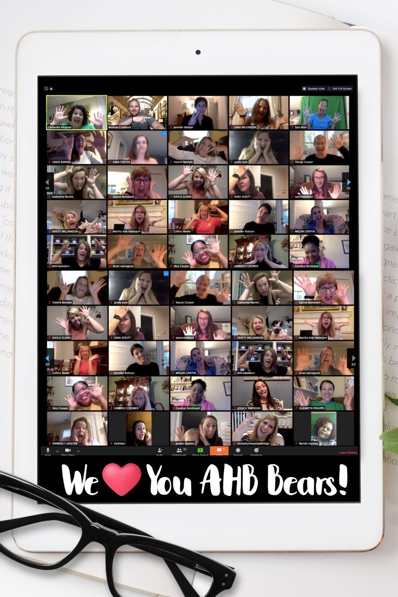 Hey Bangert Bears! We sure do love you and miss you!!
We have a ZOOM meeting every morning with Mrs. Alligood and Ms. Strickland just like you do with your teachers. See if you know these faces! (Make sure you see Ms. Harkley's silly face in the silly picture!) 🐻💻❤️
