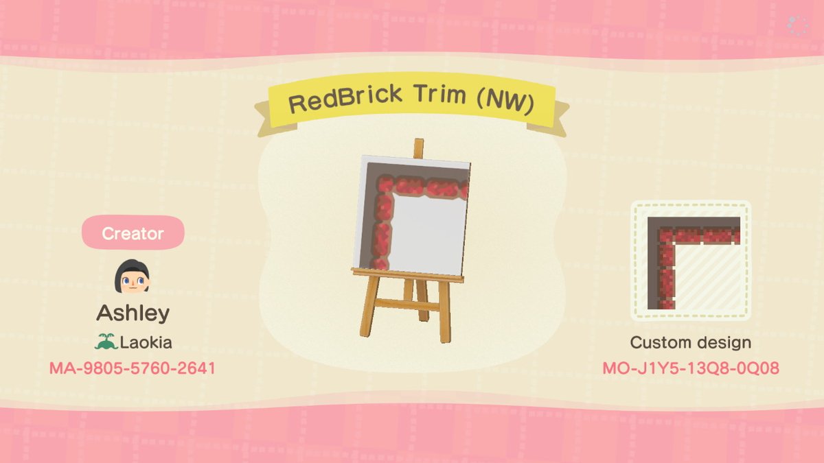laokia's tweet photo. Red brick path border/trim. Use creator ID to view all pieces.
#ACNHdesign #ACpaths #ACdesign #AnimalCrossing #ACNH https://t.co/DWcE1tefys