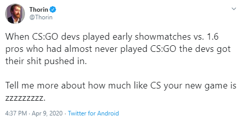 the Valorant dev team has several former pro CS/FPS players working on it and they owned that showmatch straight upThorin is a professional CSGO analyst yet has no understanding of fundamental video game mechanics but what could you expect from someone who peaked at Gold Nova 2