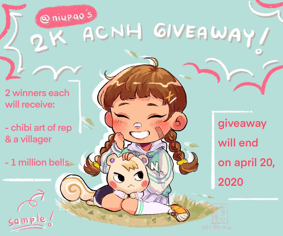 💌THANK YOU 2️⃣K FOLLOWERS GIVEAWAY💌
-------
2 WINNERS get a chibi art &amp; 1 MILLION BELLS!
-------
to join: 
💛RETWEET
💛FOLLOW 
💛COMMENT your dreamie! i wana know!! 
-------
giveaway ends on april 20,2020! good luck 
(if you dont own acnh its okay i can draw your ocs!🥰)