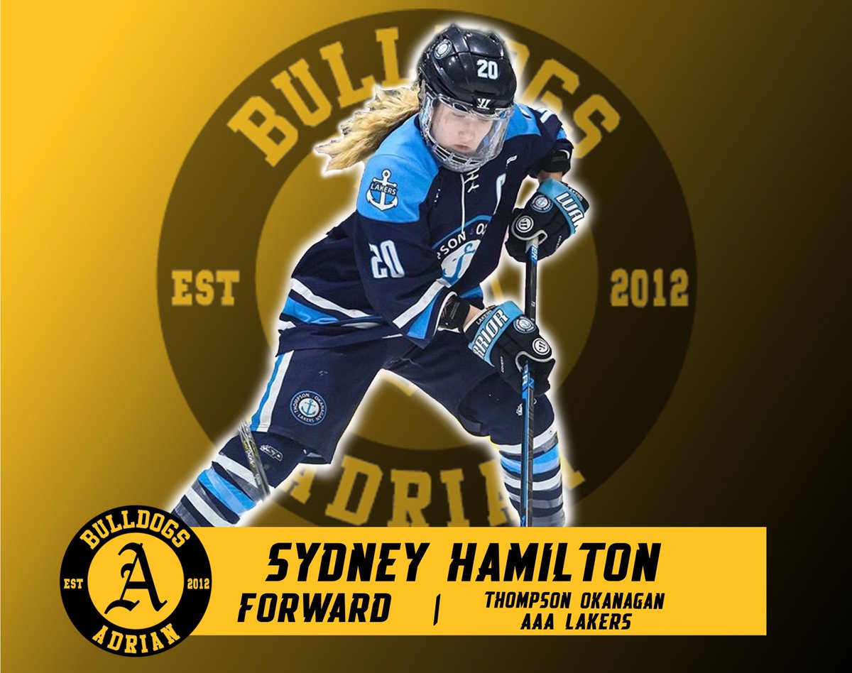 AdrianWD1Hockey's tweet photo. Announcing the commitment of Sydney Hamilton for the 2020-2021 season! Sydney is a forward from Kelowna, British Columbia and currently plays for Thompson Okanagan AAA Lakers. Excited to have you in the Bulldog Family Sydney! https://t.co/op0jm2OyR7