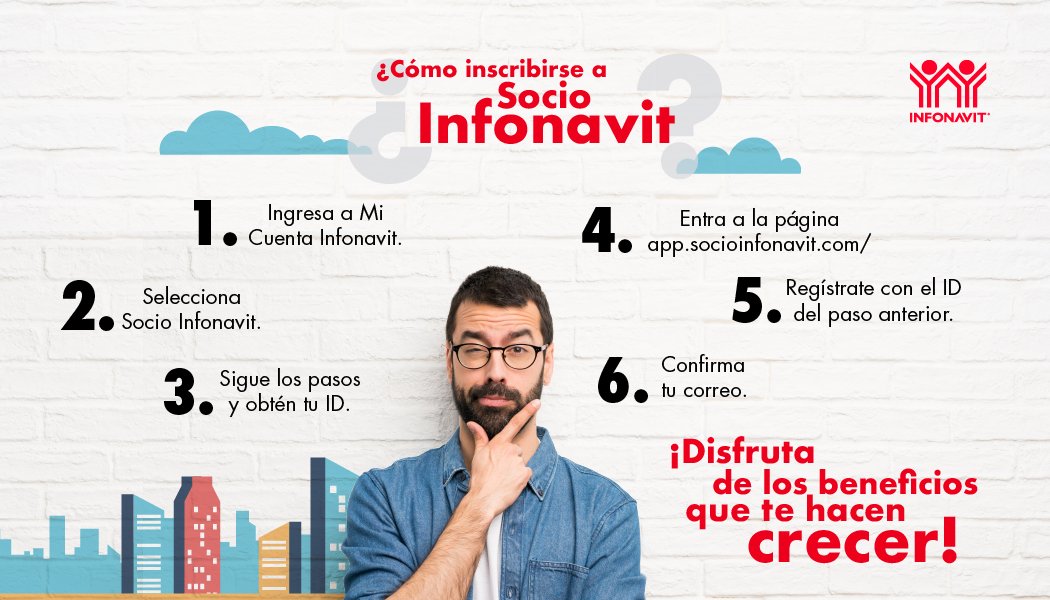 Infonavit's tweet photo. Inscríbete como #SocioInfonavit y disfruta de beneficios que te hacen crecer. No es necesario contar con un crédito o cierto número de puntos. ¡Tu registro es totalmente gratuito! https://t.co/wVrUlRV8fC https://t.co/JFNiKCk2vZ