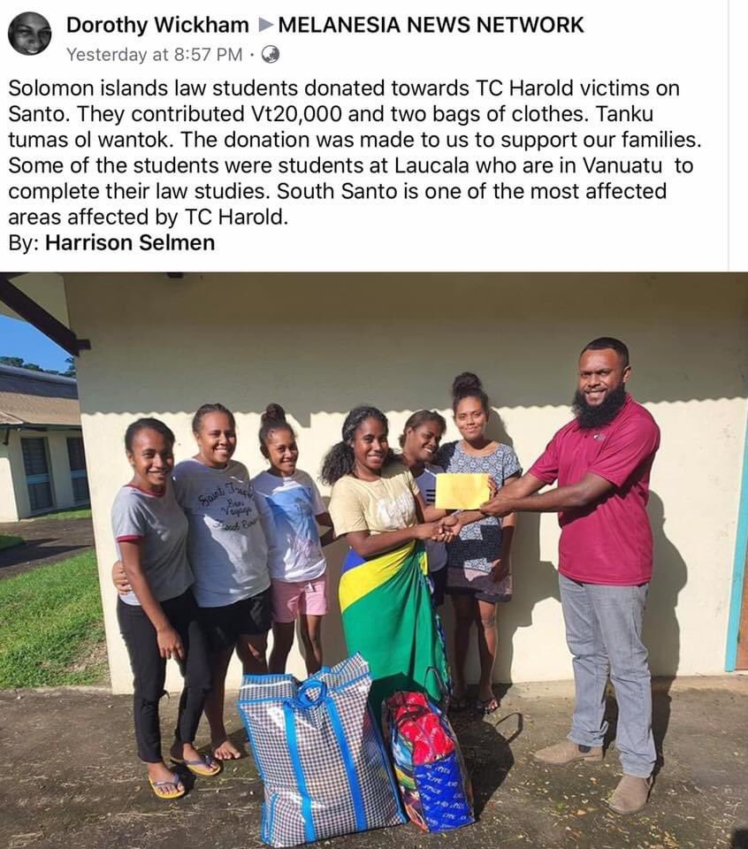 Proud of the generous efforts of our Solomon Island law students based at USP Emalus 👏🏾 

Despite the challenges presented by COVID-19, our students have placed the needs of others above themselves. 

A great share for this Good Friday. 

#usplaw #uspemalus #usp #solomonislands