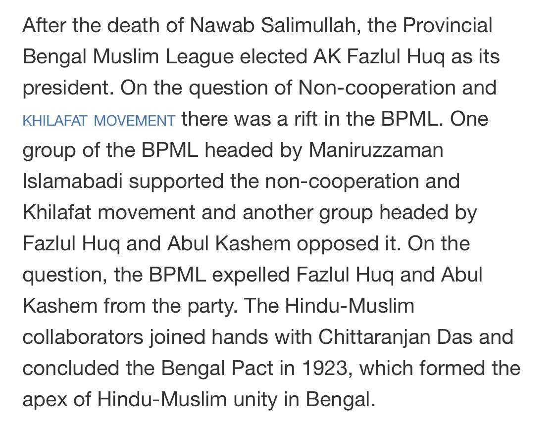 A significant difference was that its resolutions were drawn in Bangla & its politics focused solely on welfare of  #Muslims of Bengal.AK Fazle Haq, Abdul Hasheem & Hussain Shaheed Suhrawardy remained at helm of its affairs & ML dealt with Bengal politics only through BPML./14