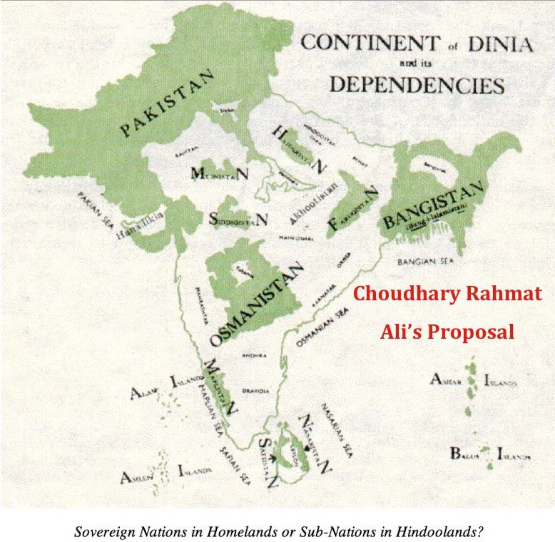 ..being a part of the future state of  #Pakistan, instead he imagined  #Bengal as a separate state of ‘Bangistan’ as a homeland of the  #Muslims of northeastern  #British  #India.Even a map was formulated by Chaudhry Rehmat Ali to outline multiple  #Muslim states of India:/22