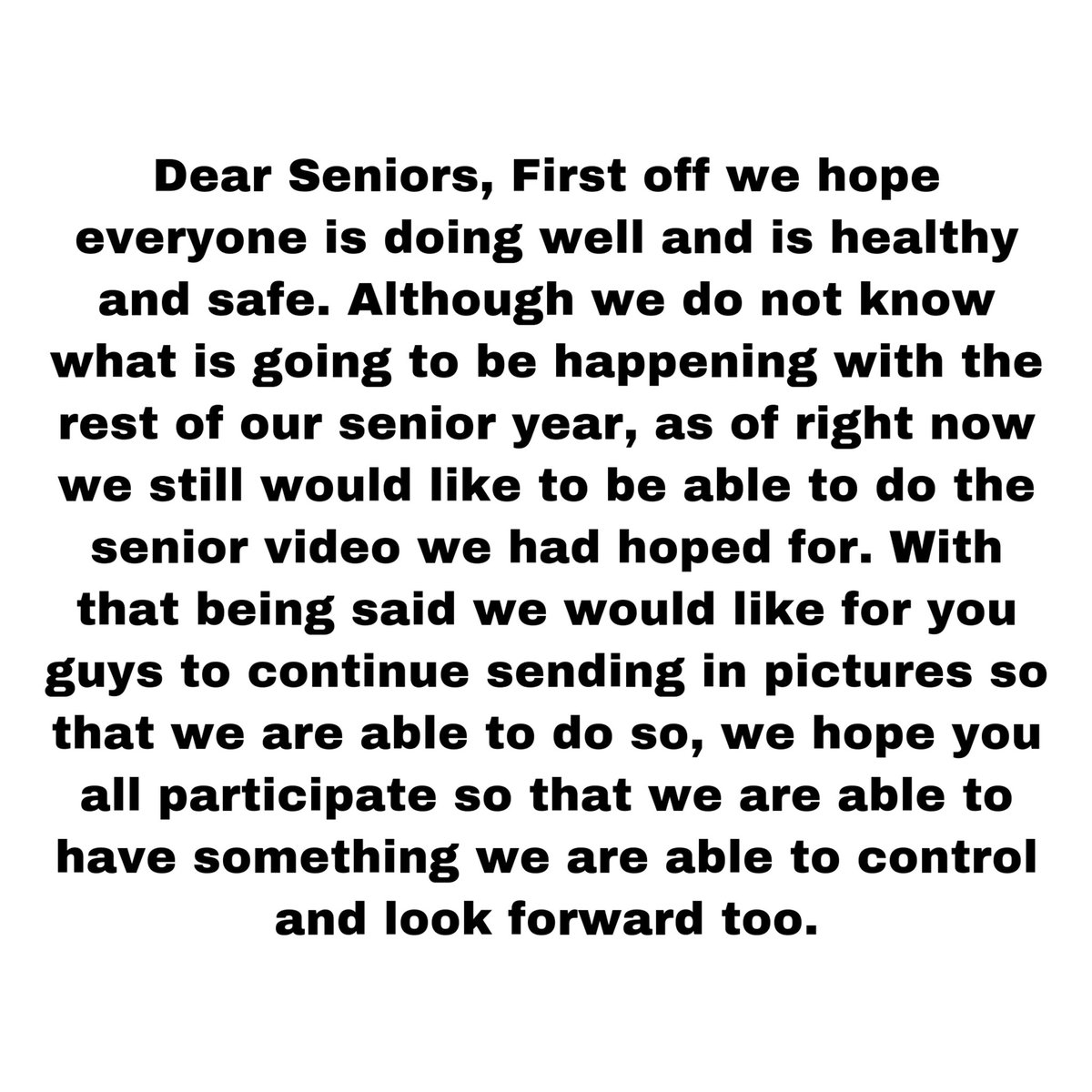dvhsco2020's tweet photo. We ask that all photos are sent in by next Friday, April 17th. Again we ask that all photos have 2 or more people, please send in organization pictures as well as baby pictures. Please make sure all pictures are appropriate. Please share to get all DV seniors involved!#bethelight https://t.co/ZMusO240SF