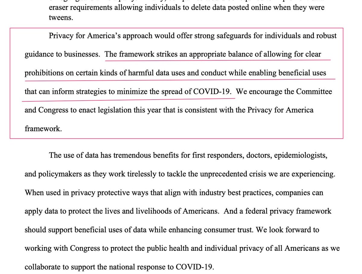 The IAB also endorsed the “Privacy for America” framework, & made the shameful but unsurprising decision to tie the POA proposal written years ago by ISP lobbyists to our current health crisis - by claiming that the proposal would help “minimize the spread of COVID-19”