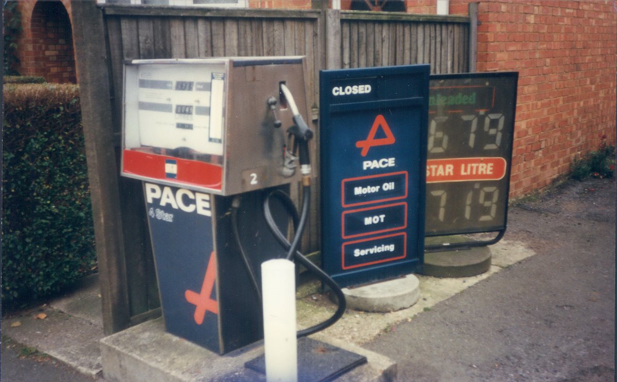 Day 109 of  #petrolstationsPaceGeorge Marriott, Buckingham, Bucks 1997  https://www.flickr.com/photos/danlockton/16078067679/  https://www.flickr.com/photos/danlockton/15641765074/Q8 revived the Pace brand in the 1990s, for use by smaller dealers like this garage just off Buckingham's historic market square.