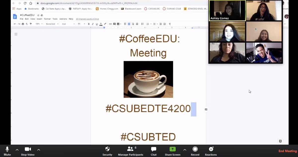 amarie88__'s tweet photo. Had a great CoffeeEDU meeting on Zoom with some fellow classmates! @teachsci8 #CoffeeEDU #csubedte4200 #csubted https://t.co/2RkgF0ZLvn