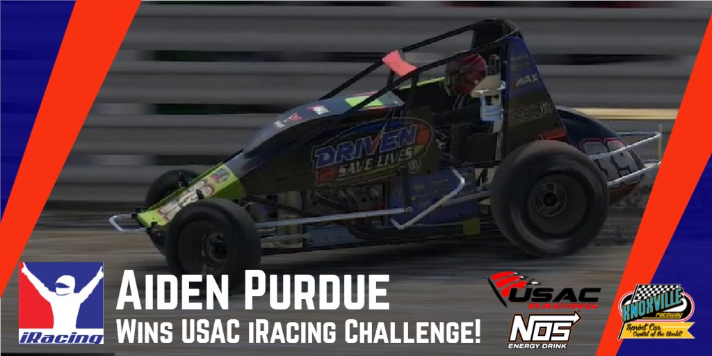 knoxvilleraces's tweet photo. Congratulations to Aiden Purdue for his @USACNation Feature Win tonight at the Virtual Knoxville @iRacing Challenge Presented by @NosEnergyDrink! #RacingTogether https://t.co/aJ0xOlP3TM