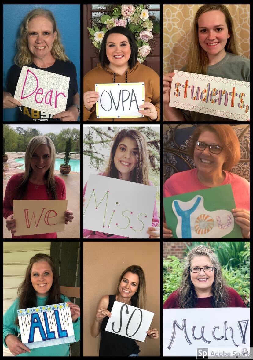 ovpaschool's tweet photo. Dear OVPA students, 
We miss you all so much! Keep learning. Read everyday. Play outside. Help out around the house. We’ve got this. Stay safe and stay home! Be strong, be brave, be you! Remember that your teachers love you! We can’t wait to see you again! Love, your favorite... https://t.co/YtgG6rfpL6