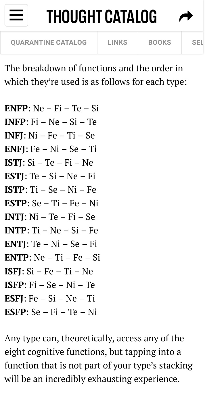Rongzz Sur Twitter The Four Cognitive Functions Cr Esfj Fe Si Ne Ti Bm Isfp Fi Se Ni Te Ej Intp Ti Ne Si Fe Ne Intj Ni Te Fi Se Nj Esfj Fe Si Ne Ti Hy Infp Fi Ne Si Te F Feeling N Intuition