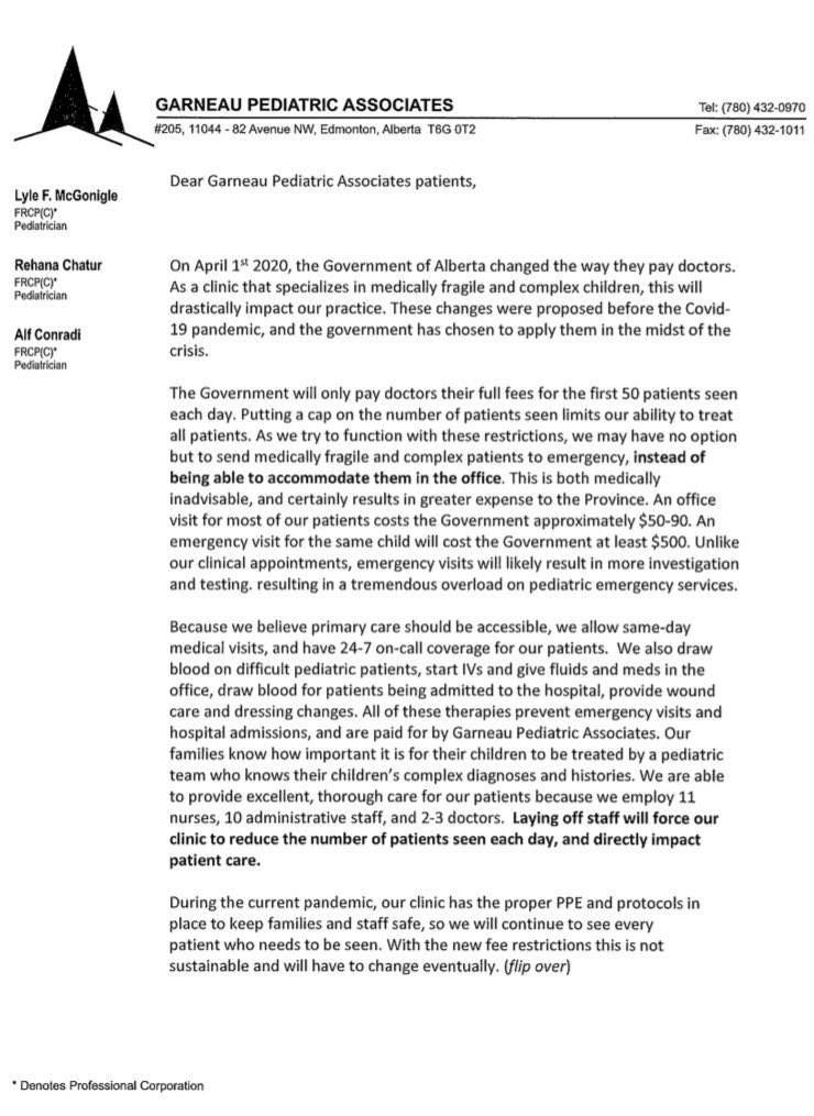 From our pediatricians. The changes made for Alberta doctors mean our clinic and team will not be sustainable, thus impacting thousands of medically fragile & complex children. Families, please speak up!  @DShepYEG  @RachelNotley  @JanisIrwin  @dr_oru  @shandro  @HanBarrington  #ableg