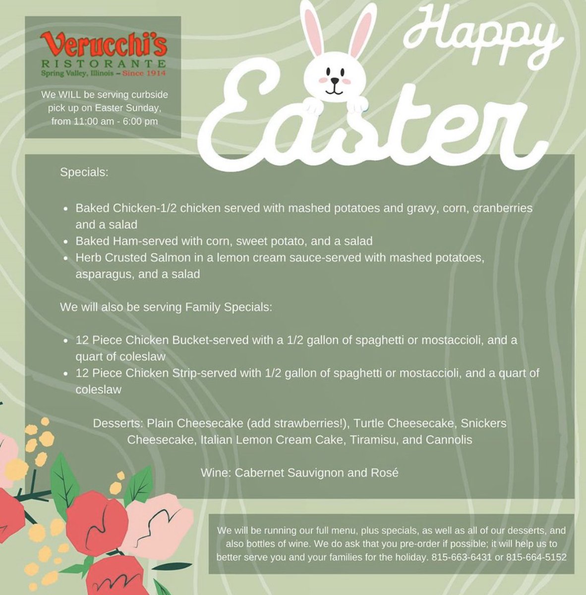 VerucchisDining's tweet photo. 🐣🐰🥚🌺🐣🐰🥚🌸🐣🐰🥚🌼 https://t.co/VHEF20KkNX