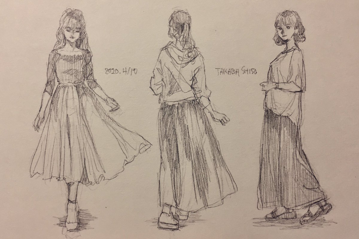 昨日に続き楽描き模写練習
今日はロングスカート👗 