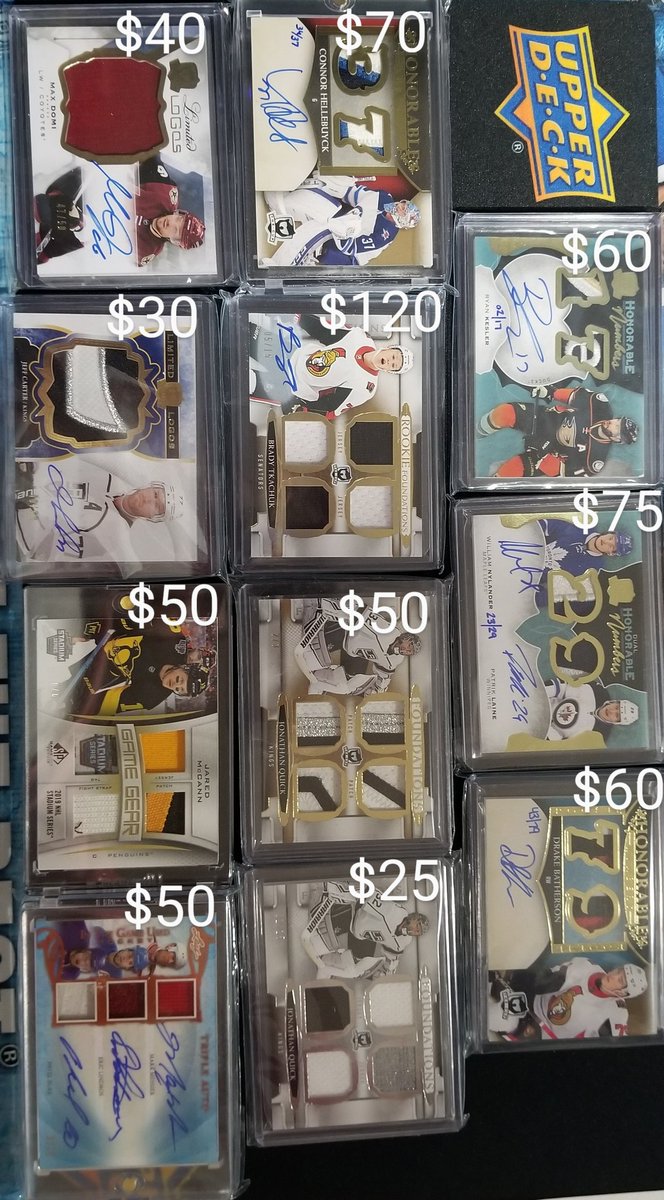 Hockey For sale!!  All prices in USD include shipping in US, for Canada meet me half way add $6. OBO
<a href="/Hobby_Connect/">Hobby Connection(Colton)</a> 
@UpperDeckHockey 
<a href="/LegendsSportsGR/">Legends Sports GR</a>