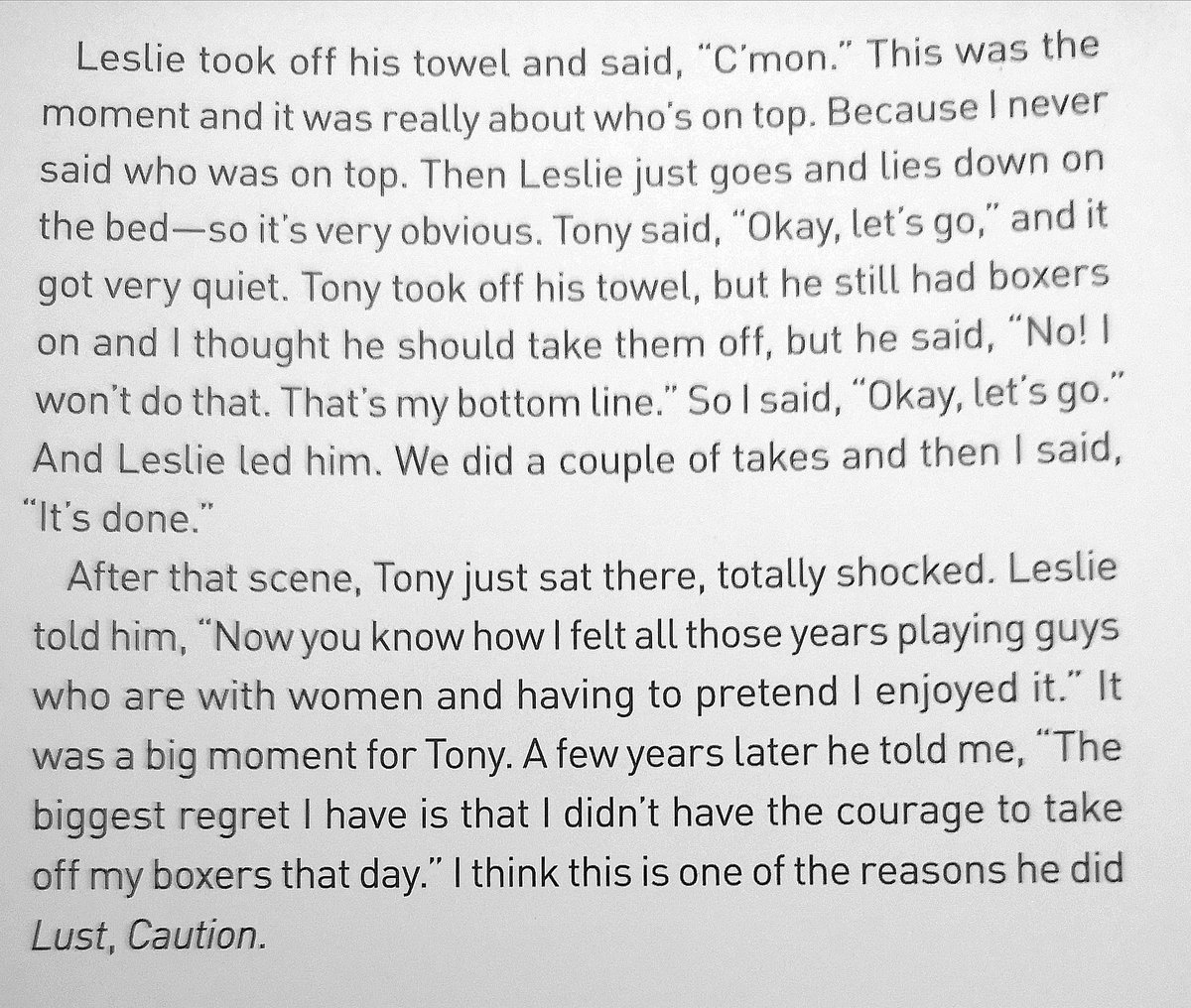 Wong Kar Wai on Leslie Cheung and filming the opening love scene of HAPPY TOGETHER with Tony and Leslie.