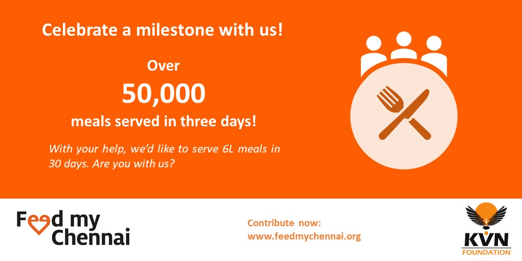 Three days and 50k meals delivered! Team #FeedMyChennai is all geared up for Day 4 of working to make sure #NoOneGoesHungry. Join us and do your bit! Contribute generously at zcu.io/mGSU @GopalSri @TiEChennai #feedmybangalore