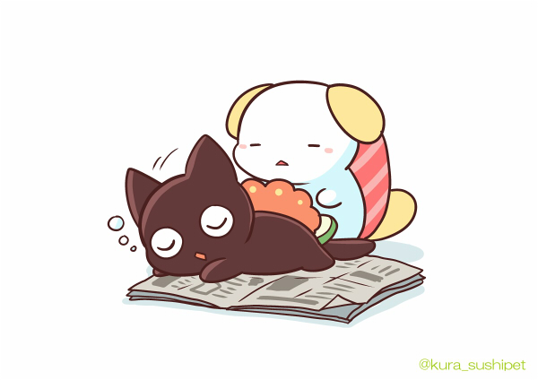「新聞を読めないしゃりわんこ 」|すしペットのイラスト
