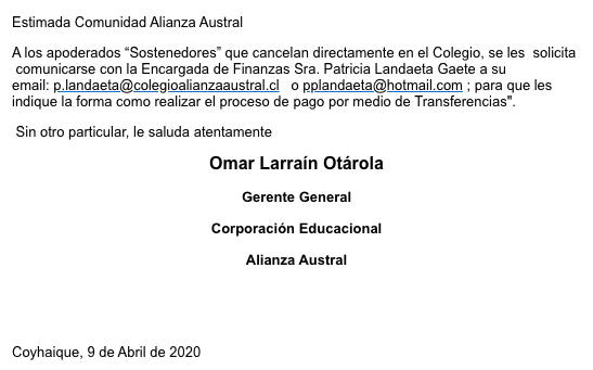 AlianzaAustral's tweet photo. Información a Apoderados Sostenedores https://t.co/Q85toylsJL