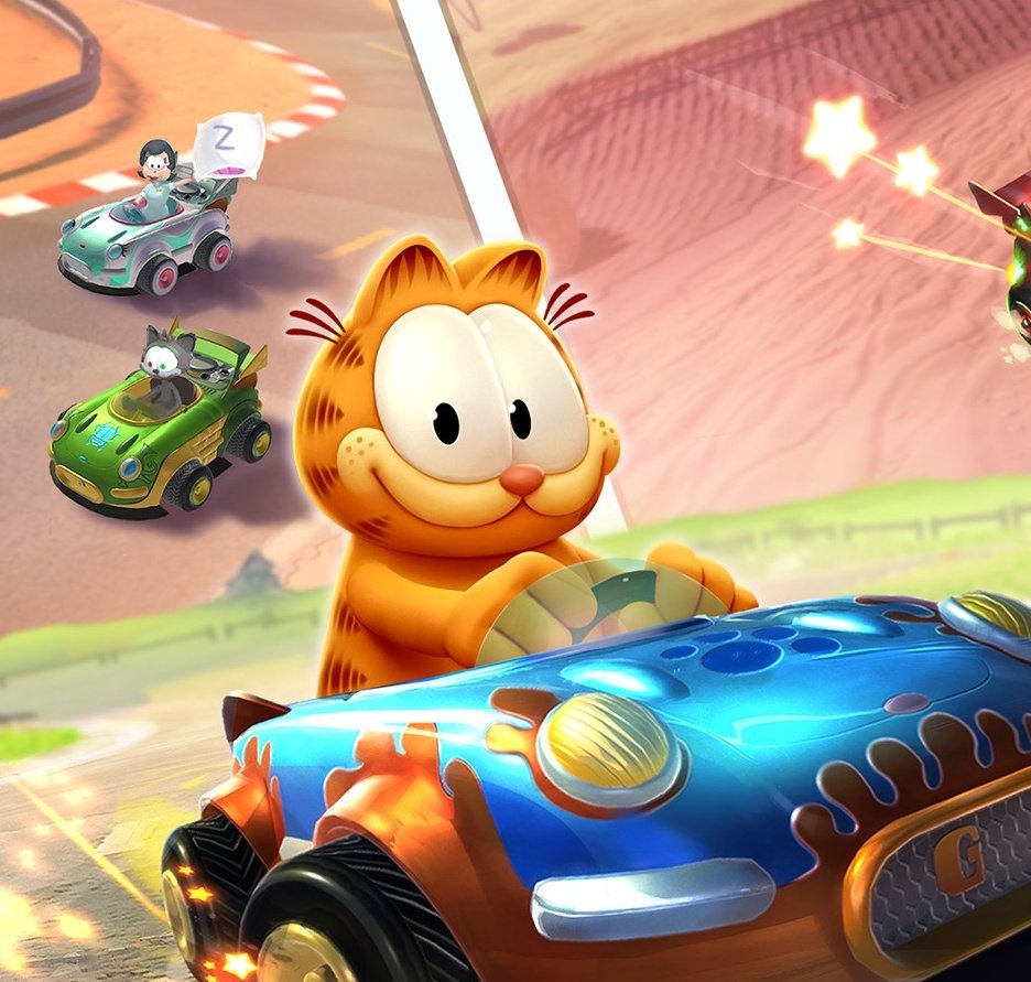 today i learned they made a garfield kart game and I'm kind of fascinated by this very cute iteration of the garfield character design