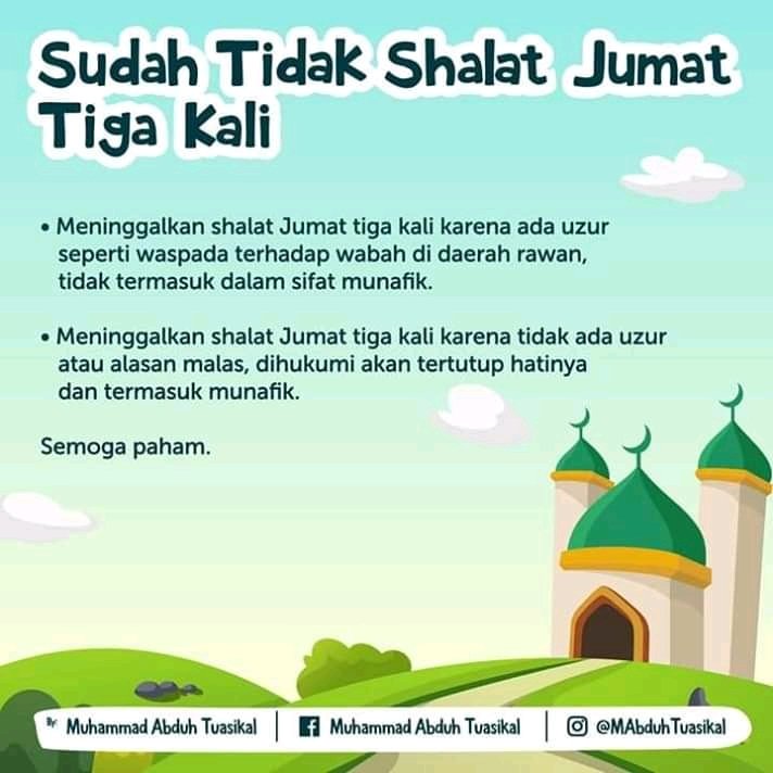 Tidak tergolong munafik jika tidak salat Jum'at karena ada uzur yaa..