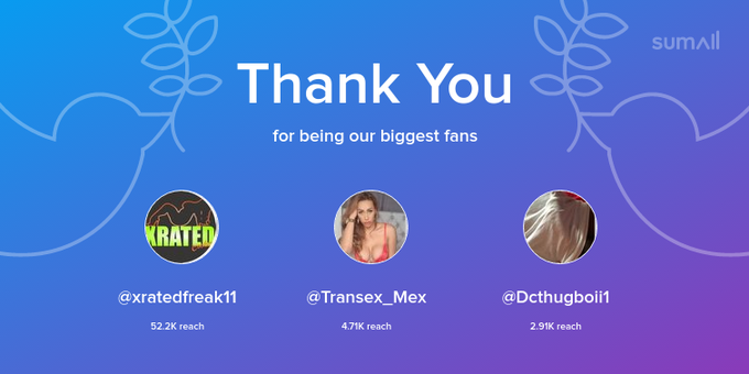 Our biggest fans this week: xratedfreak11, Transex_Mex, Dcthugboii1. Thank you! via https://t.co/MQbZ2Va1B6