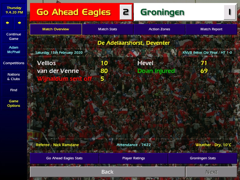 ...The Deventer side return from the winter break and continue their great from with wins at home to Heracles and Groningen, the latter with 10 men for 85 minutes, in the KNVB Beker. The Eagles are rewarded with a semi final tie at home to Heerenveen. #CM0102