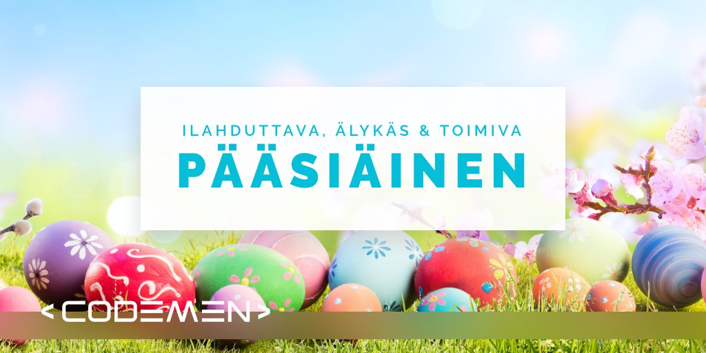 codemenoy's tweet photo. Codemen toivottaa kaikille ilahduttavaa, ÀlykÀstÀ ja toimivaa pÀÀsiÀistÀ!
#easter #codemen https://t.co/tqv1HFDdRZ