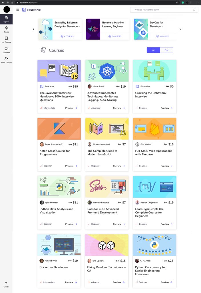 Hola 👋🏼

I am giving out free <a href="/EducativeInc/">Educative</a> scholarship licenses. These licenses would give you access to all Educative.io courses for 3 months. 

Learn about Frontend, Backend, Mobile, DevOps &amp; more for free 😁

If you want this, click here 👉🏽 forms.office.com/Pages/Response…