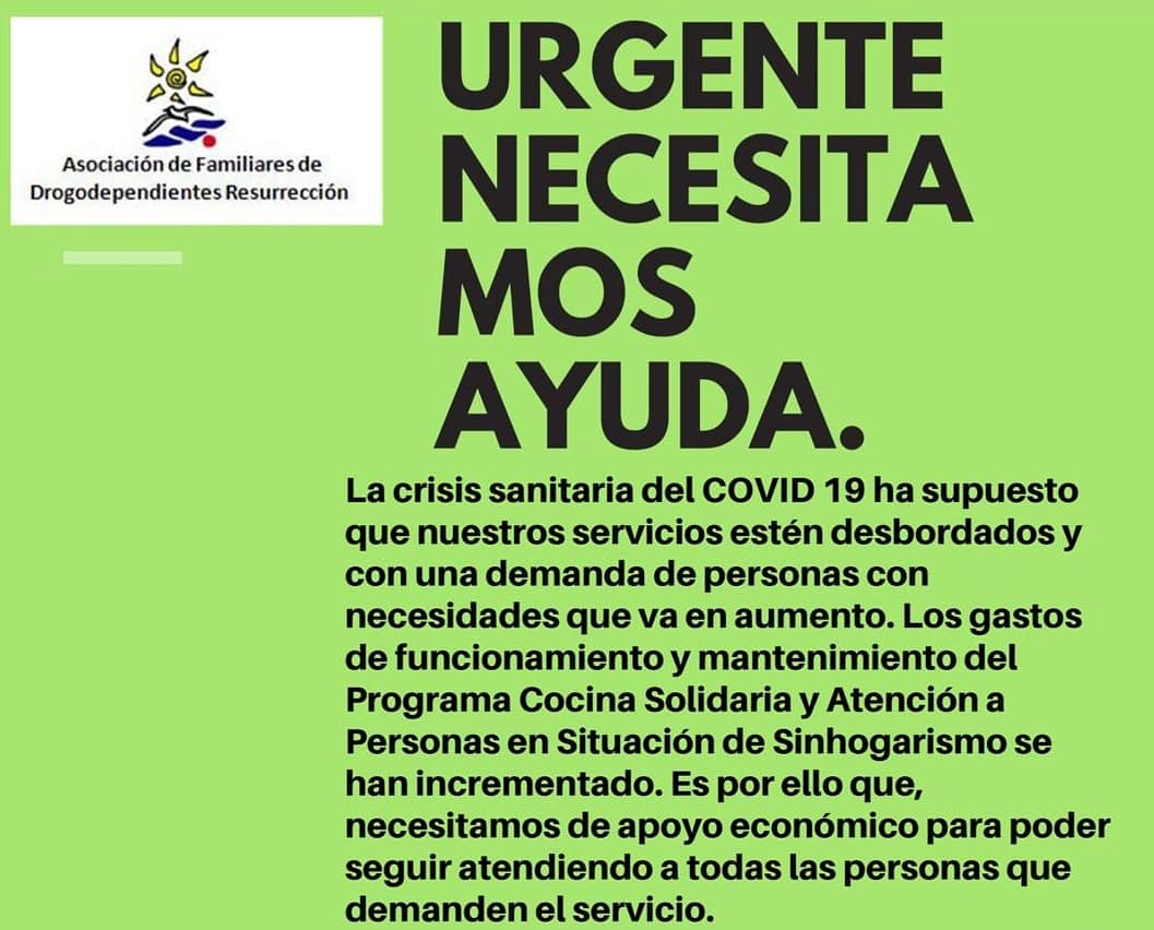 ONG_RESURRECC's tweet image. 🆘URGENTE - NECESITAMOS AYUDA🆘

La crisis sanitaria del COVID 19 ha supuesto que nuestros servicios estén desbordados y con una demanda de personas con necesidades que va en aumento.