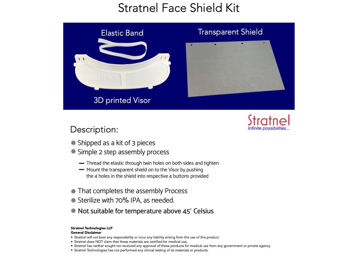stratnel3dp's tweet photo. New improved design Face shield from Stratnel. Consists of only 3 parts. Quicker assembly.
#fightagainstcovid19 #socialdistancing #fightagainstcorona #3dprinting #medicaldevices #additivemanufacturing #stratnel3dp #IndiafightsCorona #CoronaIndia #stacker3d https://t.co/Zru0eARjQq