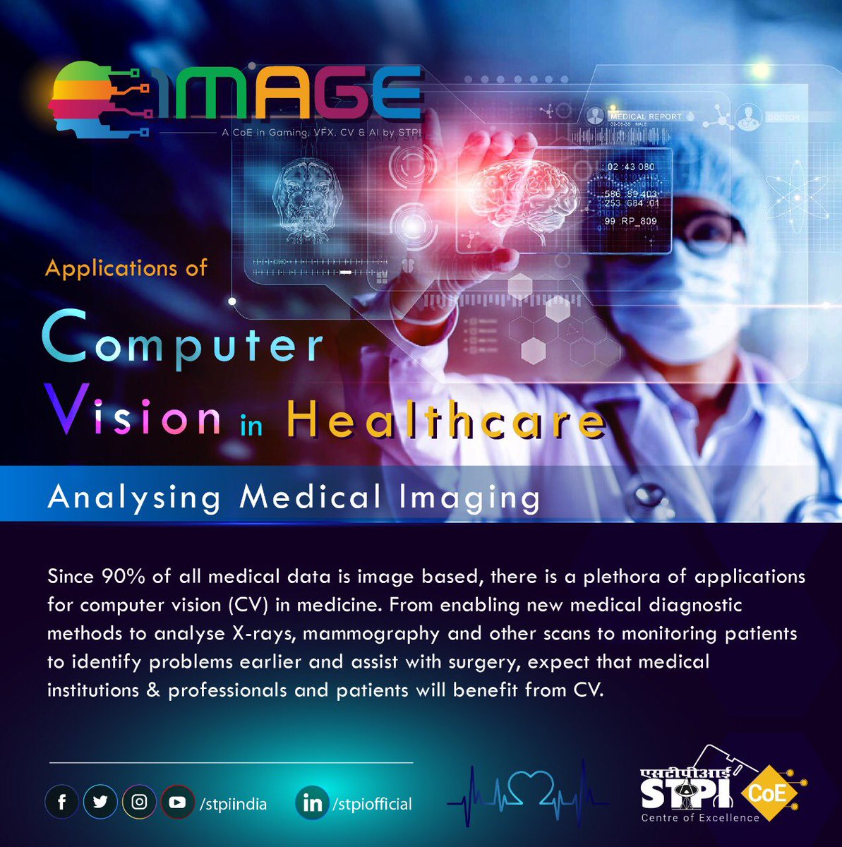 stpiindia's tweet image. #ComputerVision can catalyse medical imaging analysis while assisting doctors to diagnose diseases faster & with greater precision. To develop #CV-based pdts for healthcare, join #STPIIMAGE. Apply Now! innovate.stpinext.in/apply-now/imag… #STPICoEs #STPIINDIA #STPIINCUBATION #GrowWithSTPI