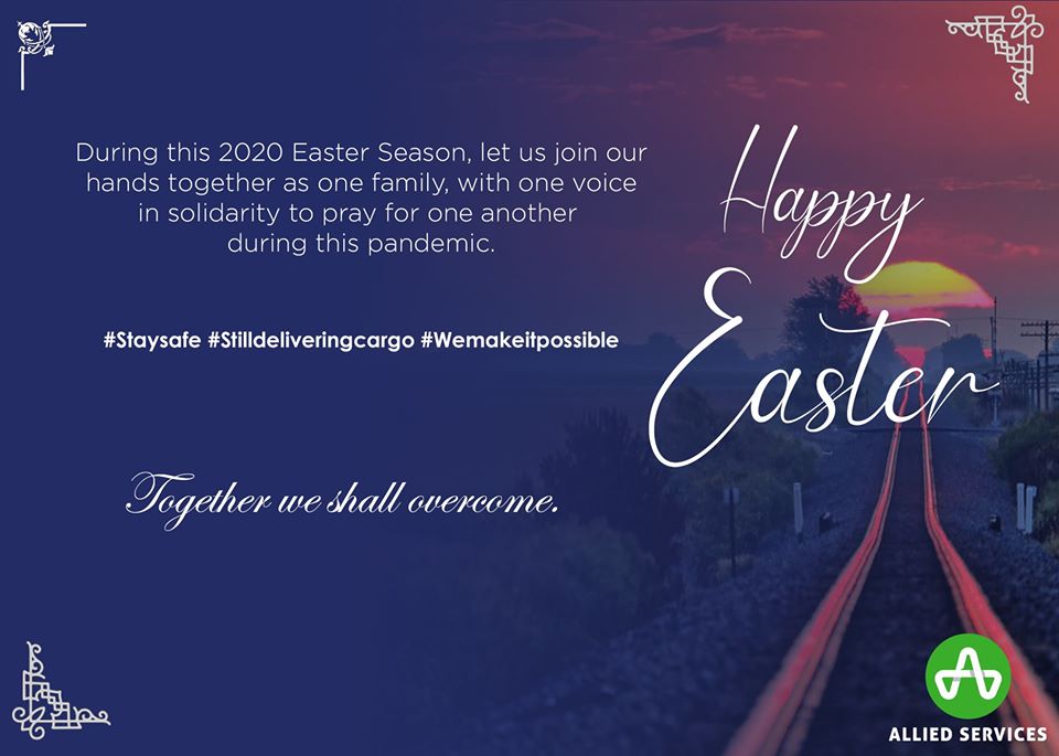 Allied_EAfrica's tweet photo. Happy Easter Weekend!
#onefamily #staysafe #stilldeliveringcargo #wemakeitpossible #COVIDー19 https://t.co/D7iL06ZgRo