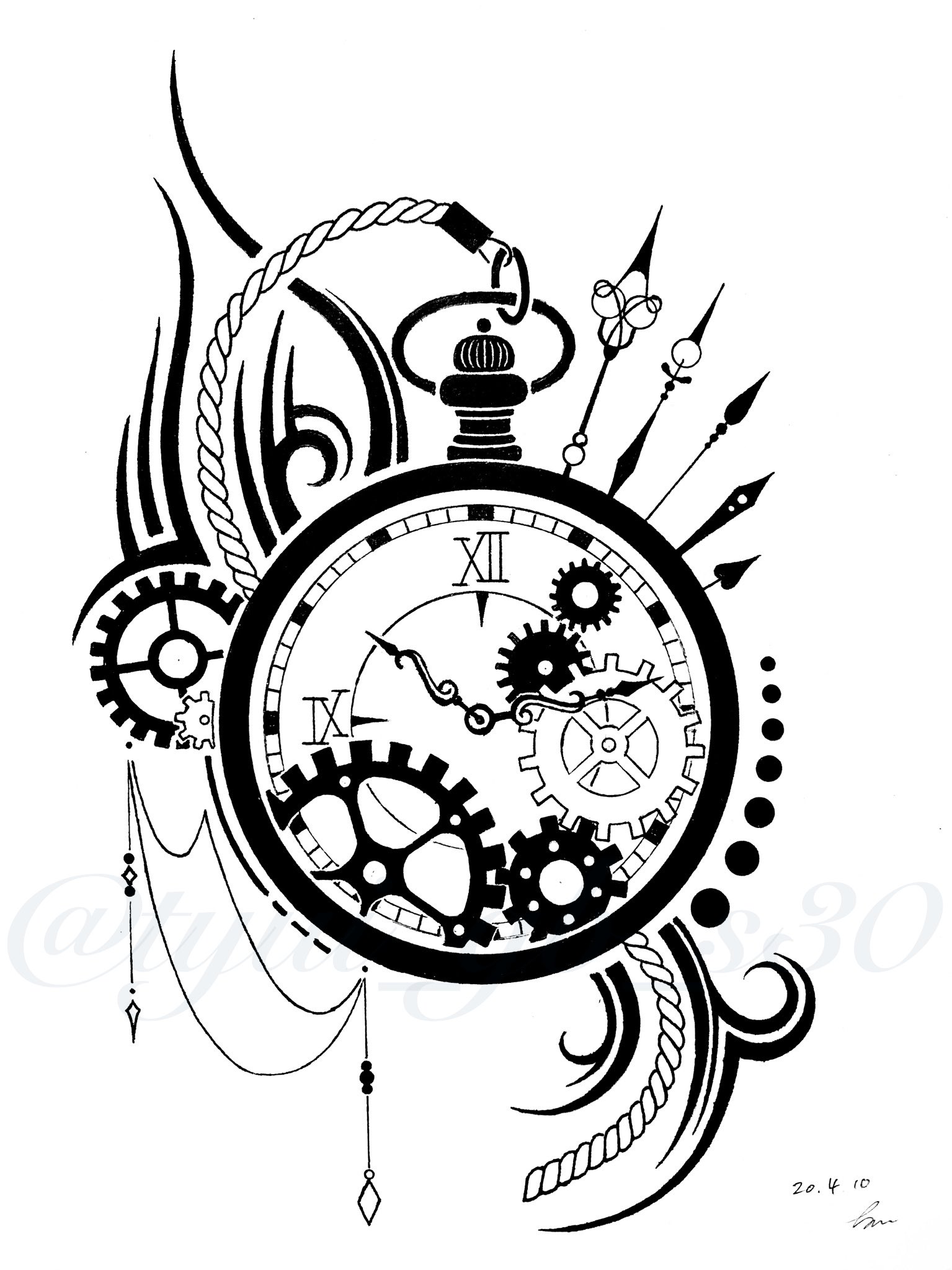 ちゅい トライバる垢 懐中時計 久々にアナログ清書のトライバル控えめデザイン ただトライバルに起こすだけじゃない作品も増やしていきたいなー Tattoo タトゥー デザイン イラスト 絵描きさんと繋がりたい ペン画 依頼募集 T Co