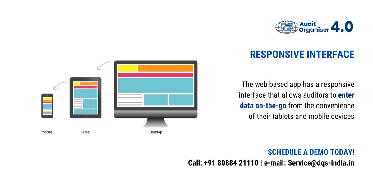 DqsNxt's tweet photo. The DQS #AuditManagementSoftware with its #responsiveinterface, let's you manage and #executeaudits on the fly. Request a free demo today! Call +91 80884 21110 or e-mail at service@dqs-India.in
You can also visit: https://t.co/0WtiHO8H0U
#internalaudits #digitaltransformation https://t.co/8JsSAqdQZZ