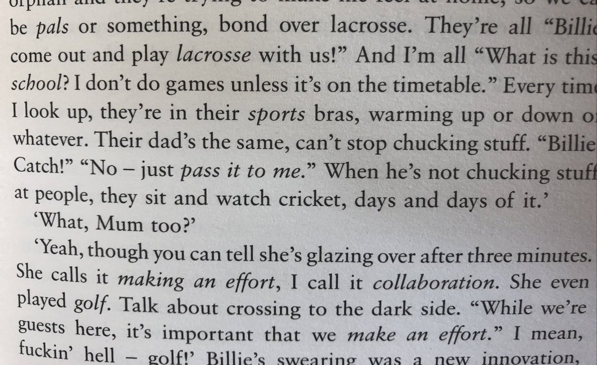 Incidental cricket references in literature #80 David Nicholls ‘Sweet Sorrows’. Billie’s complaint about her Mum’s boyfriend & family.