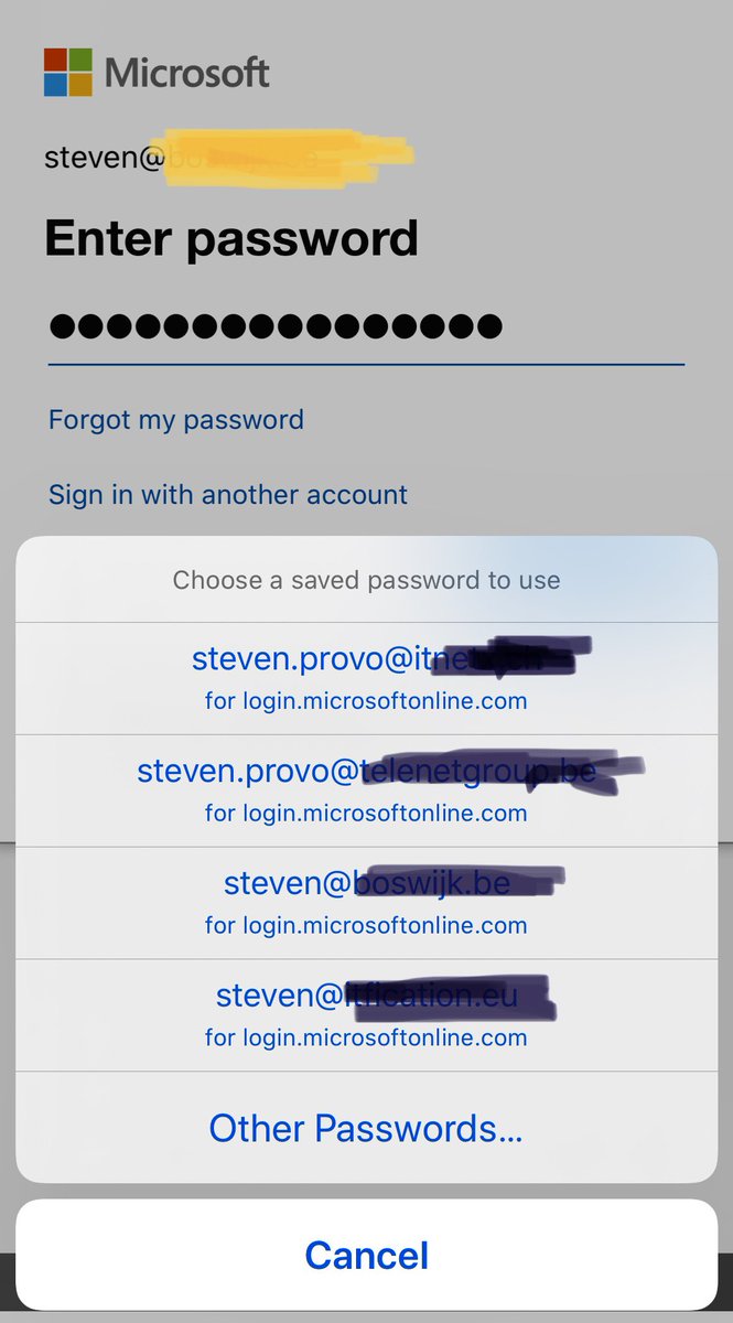 ProvoSteven's tweet image. Great to see the Saved Password layout in #iOS has been changed, now i know at least which to choose, before you had to open each one to see the UPN...