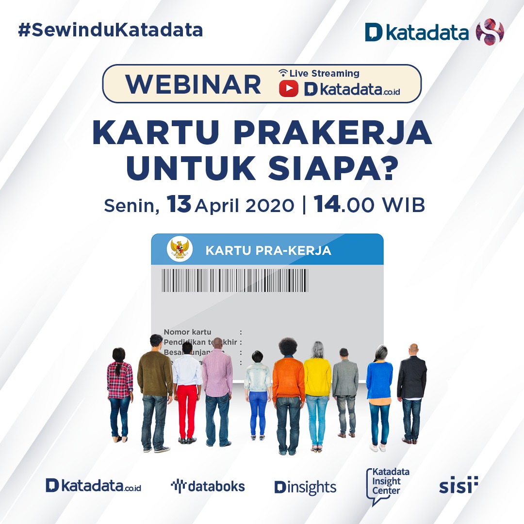 Pemerintah akan meluncurkan Kartu Prakerja pada 11 April 2020. Anggaran⁣⁣ sebesar Rp 20 triliun akan disalurkan untuk 5,6 juta orang penerima manfaat di seluruh Indonesia. ⁣⁣Untuk siapa Kartu Prakerja? ⁣⁣
Simak webinar Katadata pada Senin, (13/04) pukul 14.00 WIB.⁣⁣