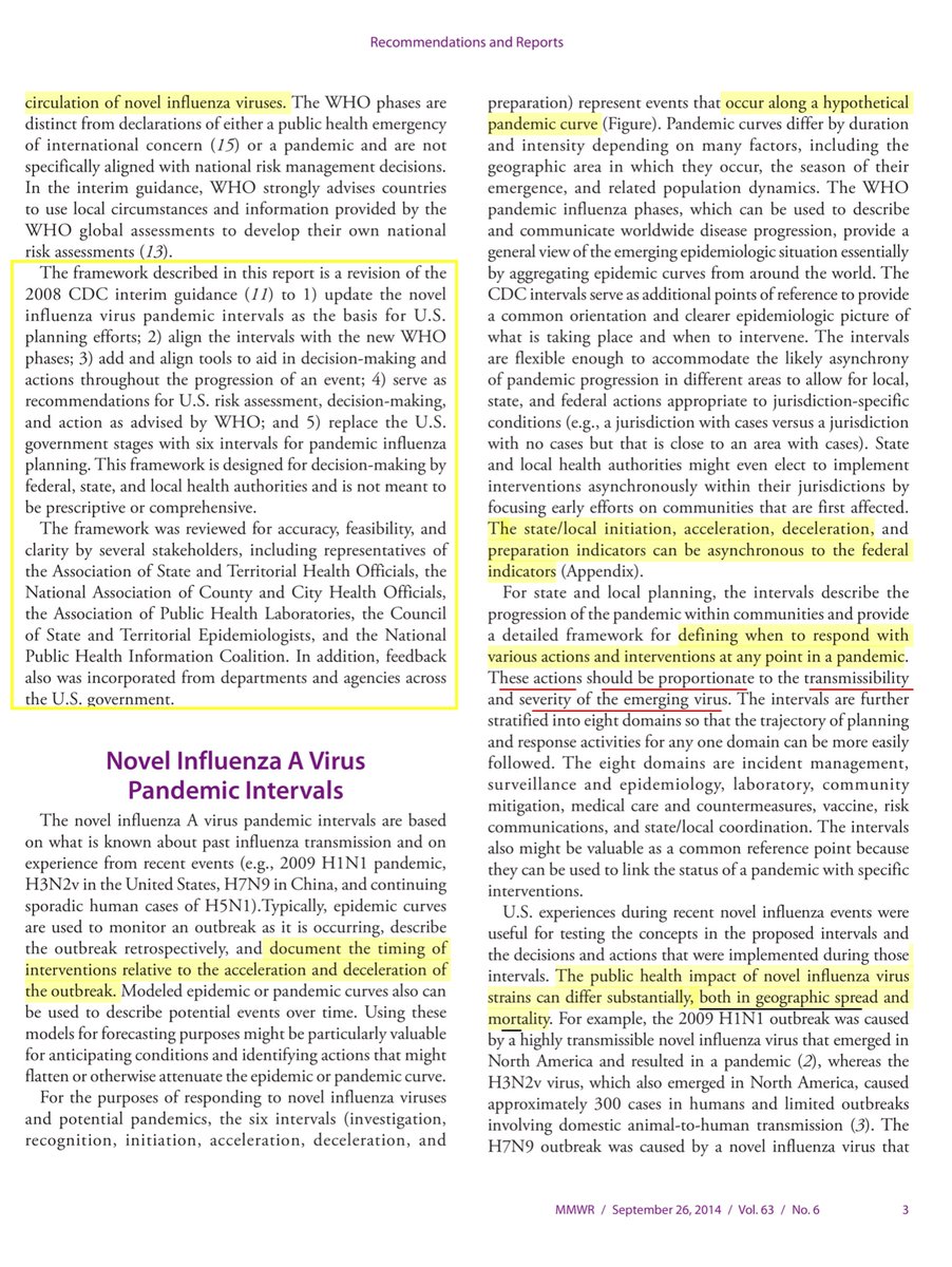 I feel asleep, mid tweetIn 2014 (this is important) the CDC published the following MMWR. Affirming realignment with update WHO vectors and stages. With an emphasis on what kind of steps & proportionality predicated in part of the transmissibility & severity of a “novel virus”