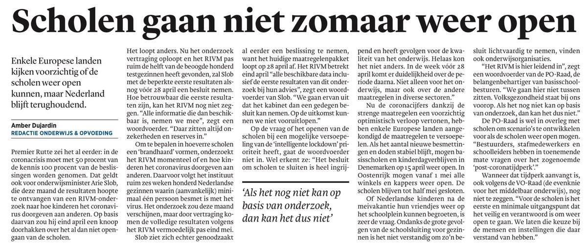 Scholen gaan niet zomaar weer open.