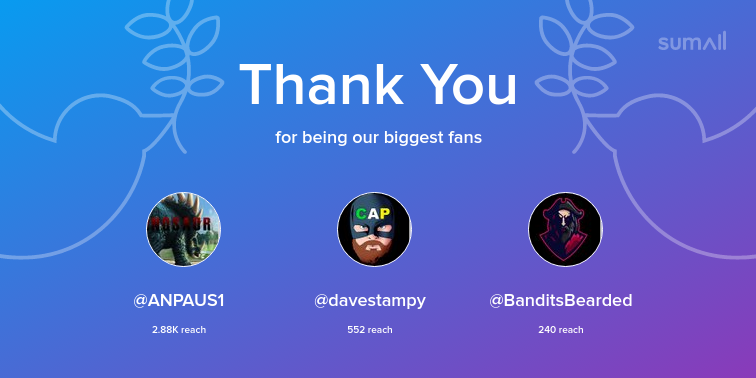 Fahv5G's tweet photo. Our biggest fans this week: ANPAUS1, davestampy, BanditsBearded. Thank you! via https://t.co/XTYWO0y6q9 https://t.co/Nc9YdZjdNR