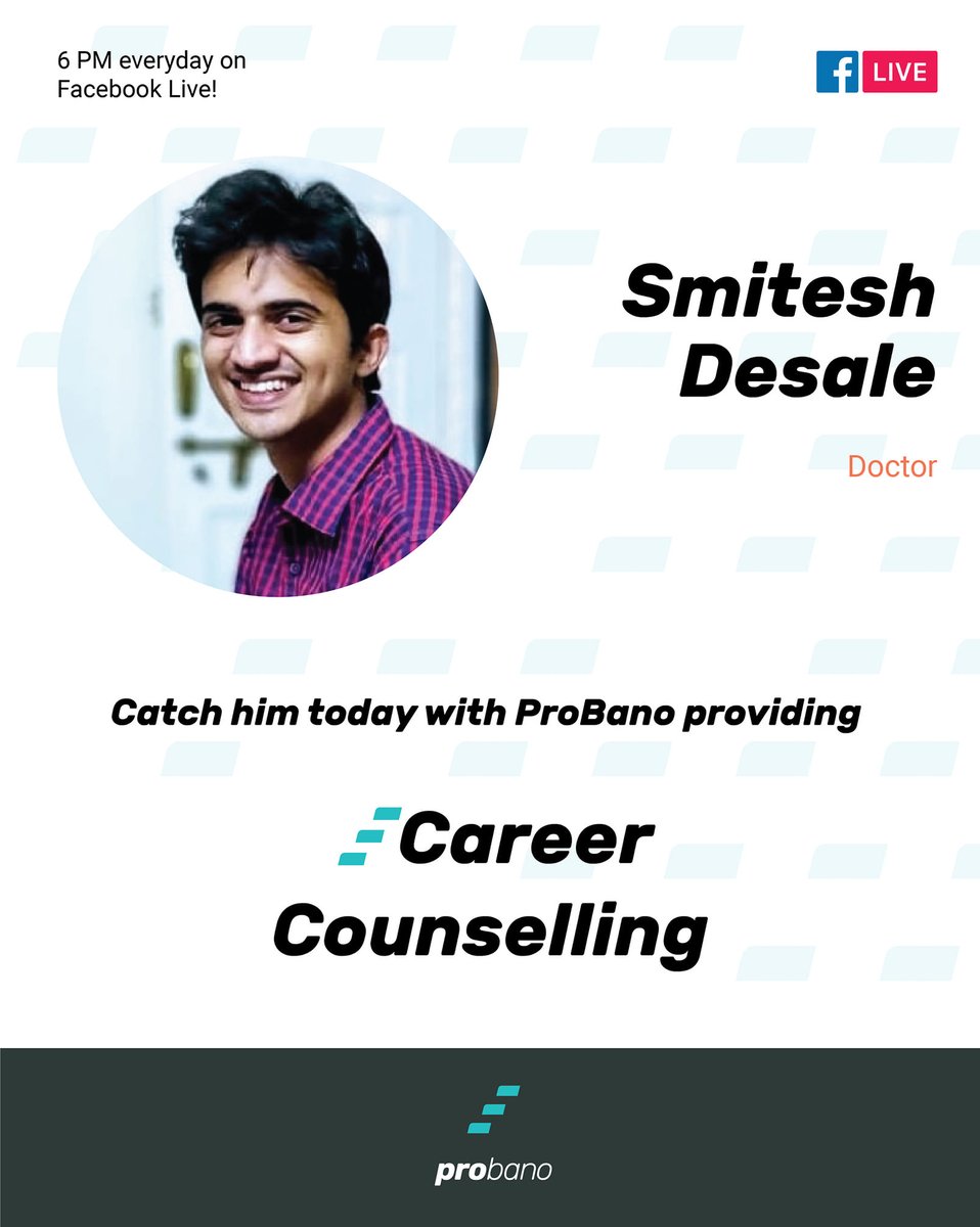 probanoedu's tweet photo. Meet Dr. Smitesh Desale, a young #Doctor & #SocialWorker working on the ground to combat #COVIDγΌ19 . Learn from his journey & gain actionable #careeradvice today at 6 PM on Facebook Live - https://t.co/amY7OOrbHF
#counseling #Medical #IndiaFightsCorona #StayHomeIndia #probano https://t.co/GemNqXjdIB