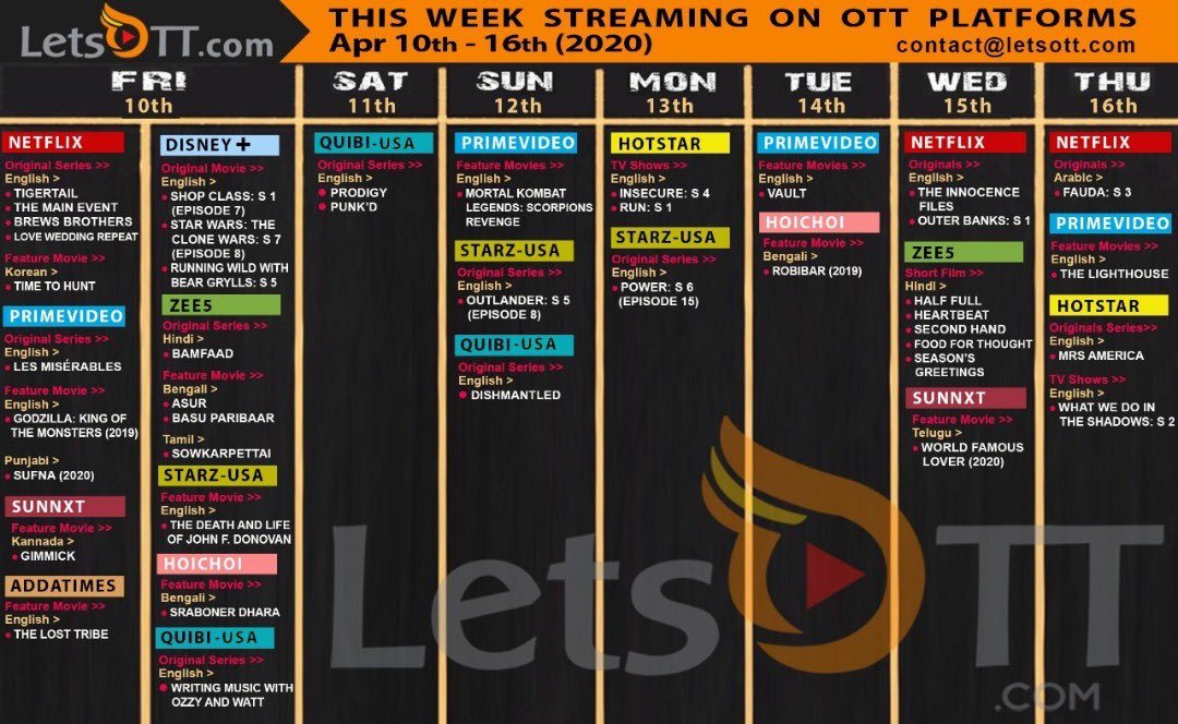 letscinema's tweet photo. #ThisWeeksRelease (10 April 2020 - 16 April 2020) for all our favourite people....all our super awesome #LetsOTTians...๐๐
For more information log in to:
https://t.co/C5OdADJyNC
For any other queries do not hesitate to message us on twitter or email us at contact@letsott.com https://t.co/wTK80GBa0I
