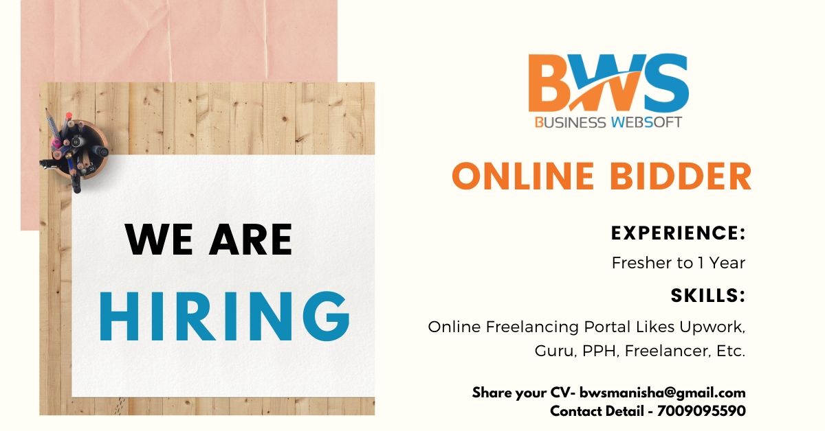 BusinessWebSoft's tweet image. We are looking for an #OnlineBidder to join our enthusiastic team. The candidate should have experience of 0-1 years in online #bidding.

#Candidate can apply or Contact at 7009095590, or mail at bwsmanisha@gmail.com

#Hiring #HIRINGNOW #employment #JobSearch