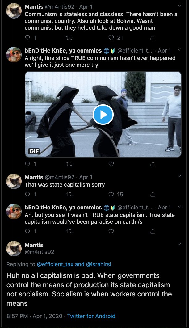 just following this thread, and I am just enamored by this last tweeti see this argument crop up time and time againit's a decades old way of denying that a regime was socialist, while demanding the exact same policies in the present