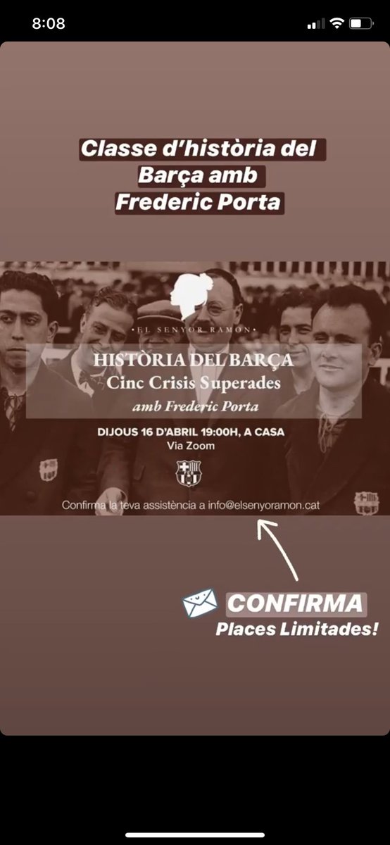 elsenyoramon's tweet photo. El Dijous 16 d’Abril a les 19 h tens una cita amb @elsenyoramon i @fredericporta, que ens explicarà les 5 crisis superades del Barça! T’apuntes? Confirma assistència a info@elsenyoramon.cat
#thinktankfcb #elsenyoramon #fredericporta #historiadelbarça https://t.co/cUhZzDLc2v